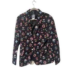 Festive Black Blazer with neon Holiday Print size M